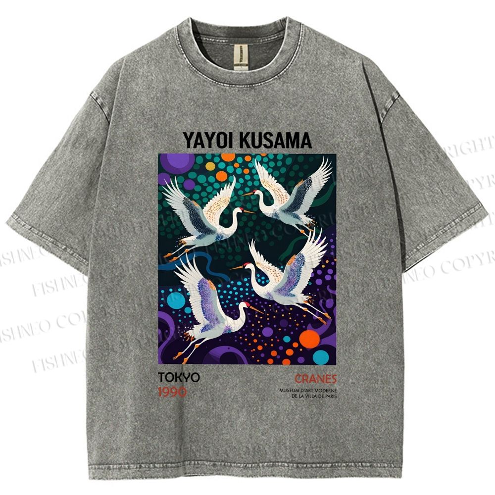 Unisex Yayoi Kusama Crane Printed Washed Tee