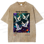 Unisex Yayoi Kusama Crane Printed Washed Tee