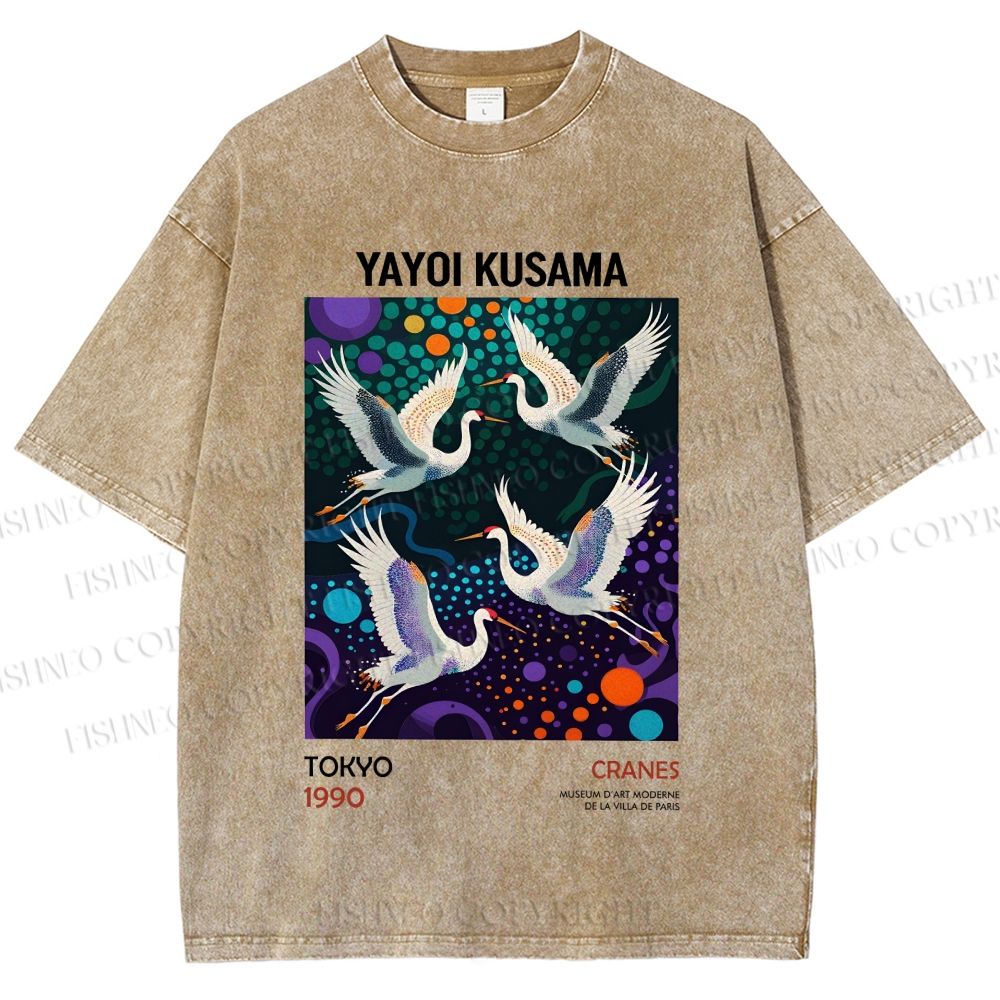 Unisex Yayoi Kusama Crane Printed Washed Tee