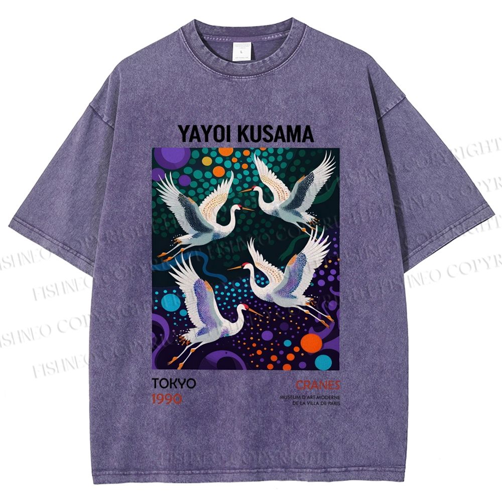 Unisex Yayoi Kusama Crane Printed Washed Tee