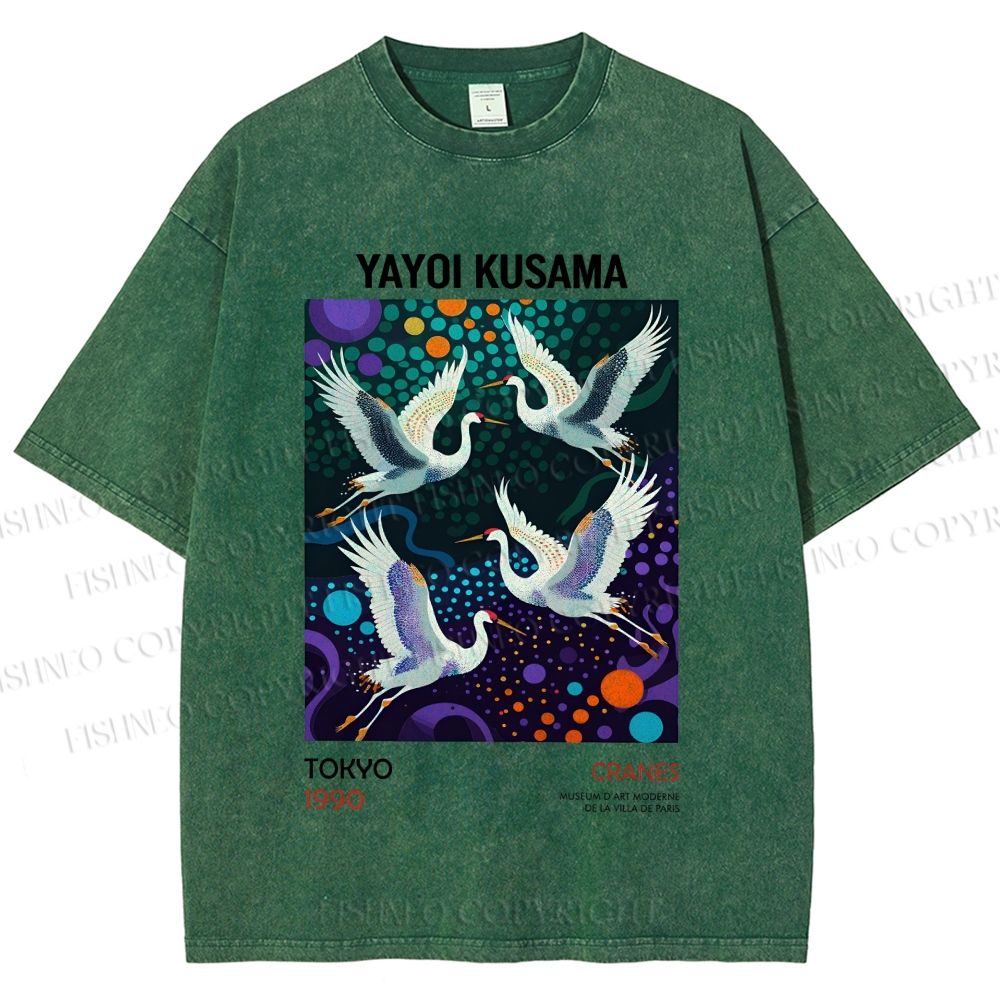 Unisex Yayoi Kusama Crane Printed Washed Tee