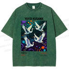 Unisex Yayoi Kusama Crane Printed Washed Tee