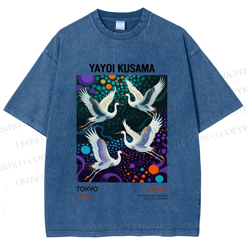 Unisex Yayoi Kusama Crane Printed Washed Tee