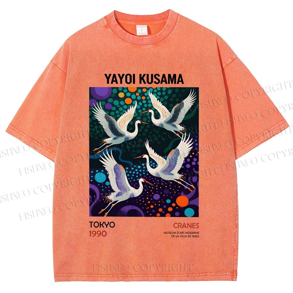Unisex Yayoi Kusama Crane Printed Washed Tee