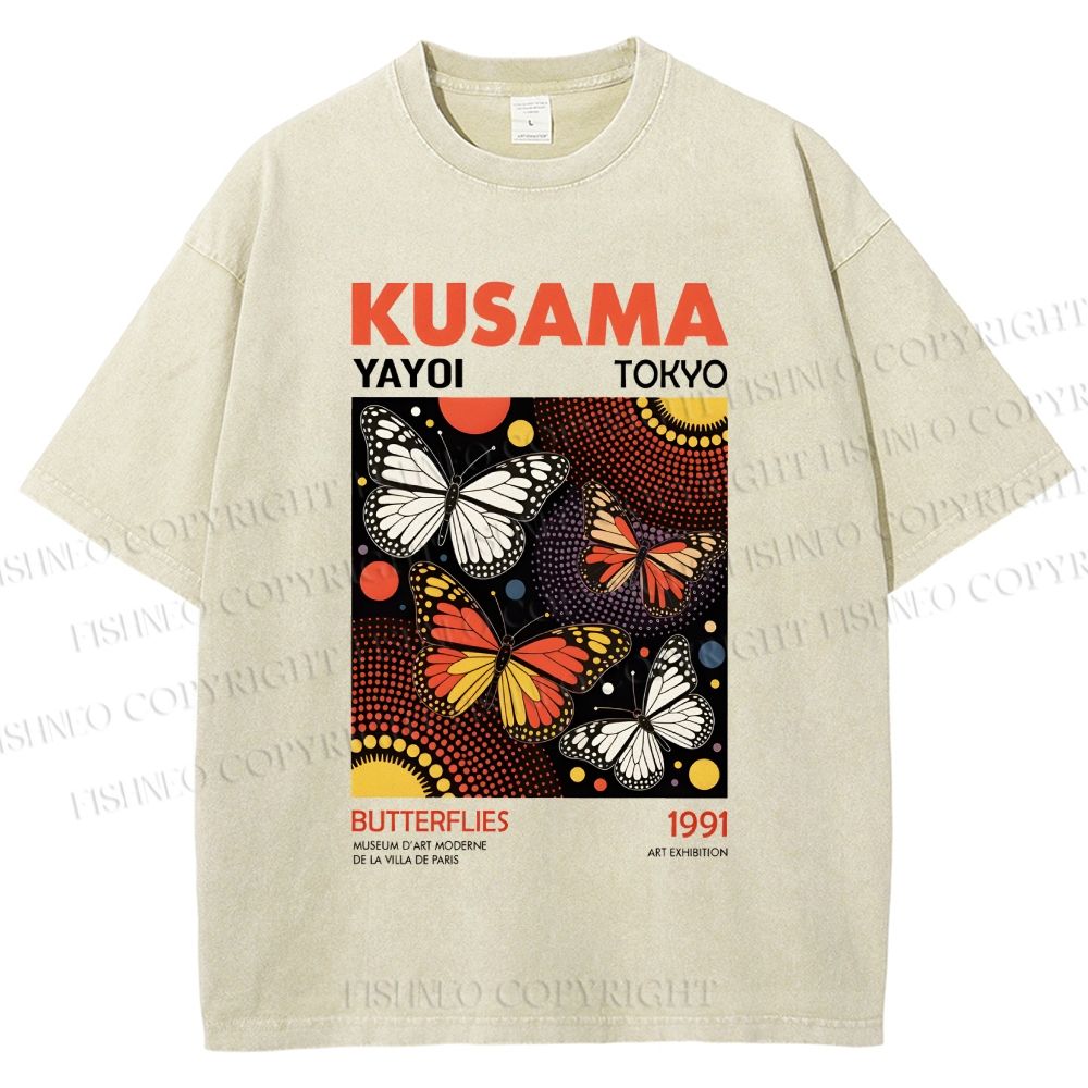 Unisex Yayoi Kusama Butterfly Printed Washed Tee