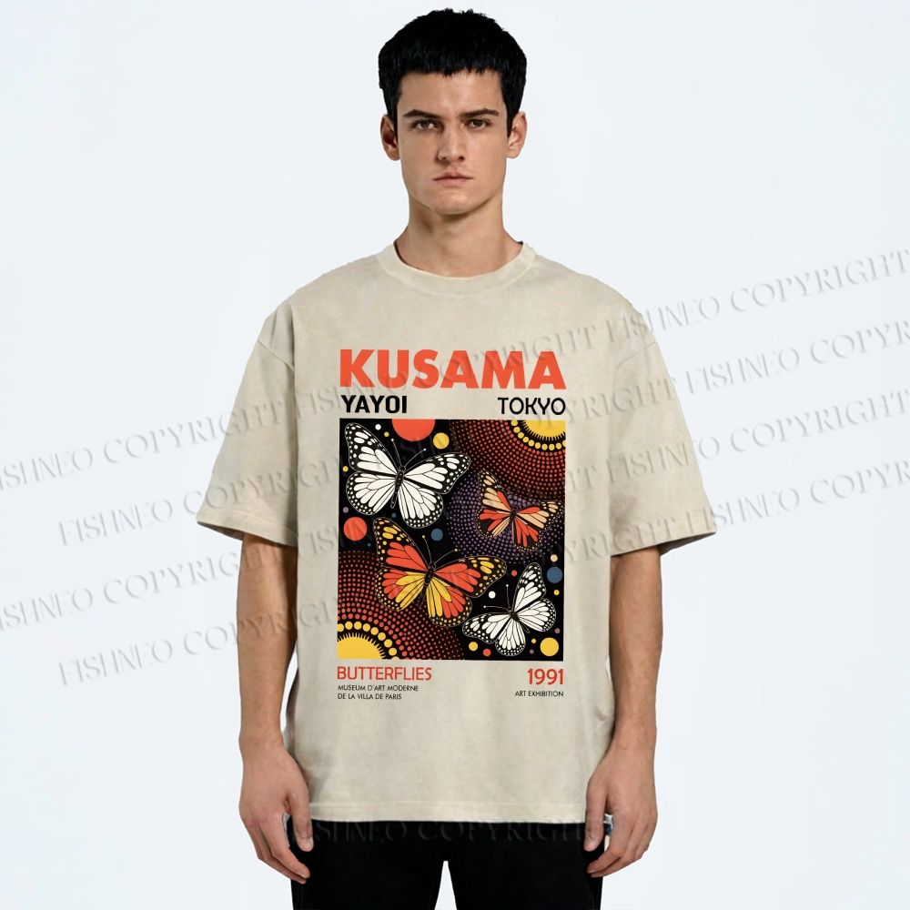 Unisex Yayoi Kusama Butterfly Printed Washed Tee