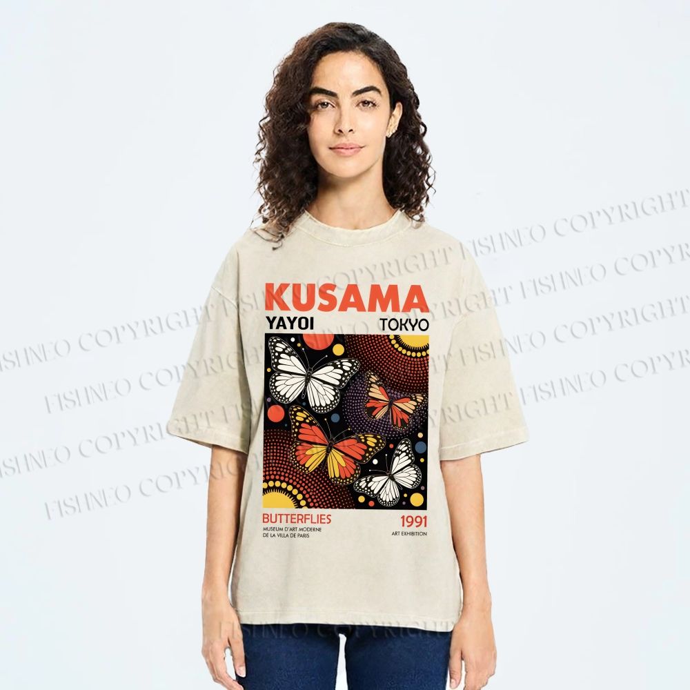 Unisex Yayoi Kusama Butterfly Printed Washed Tee