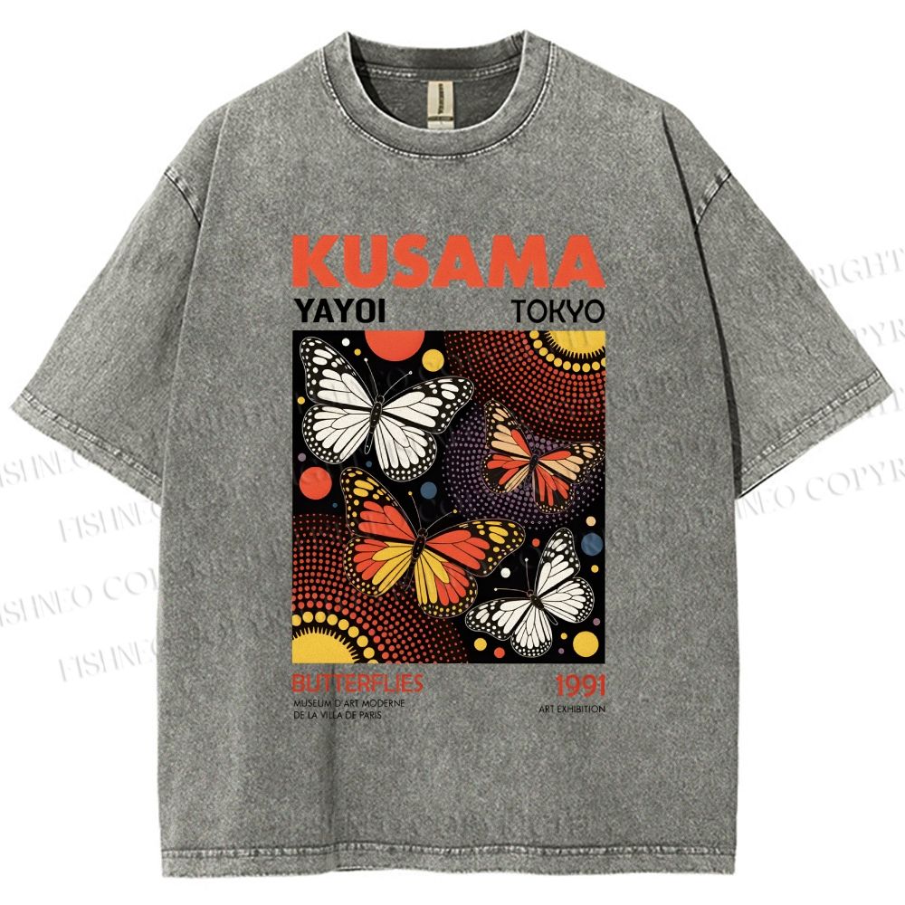 Unisex Yayoi Kusama Butterfly Printed Washed Tee