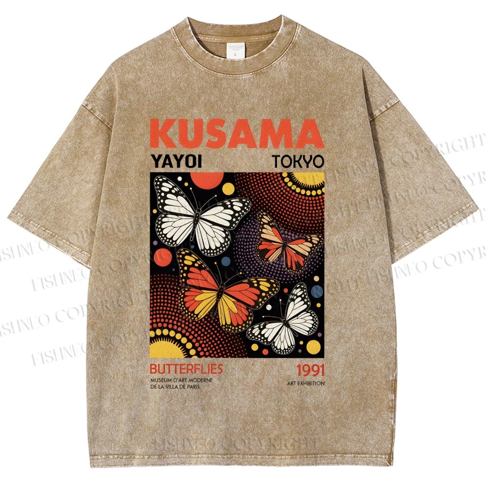 Unisex Yayoi Kusama Butterfly Printed Washed Tee