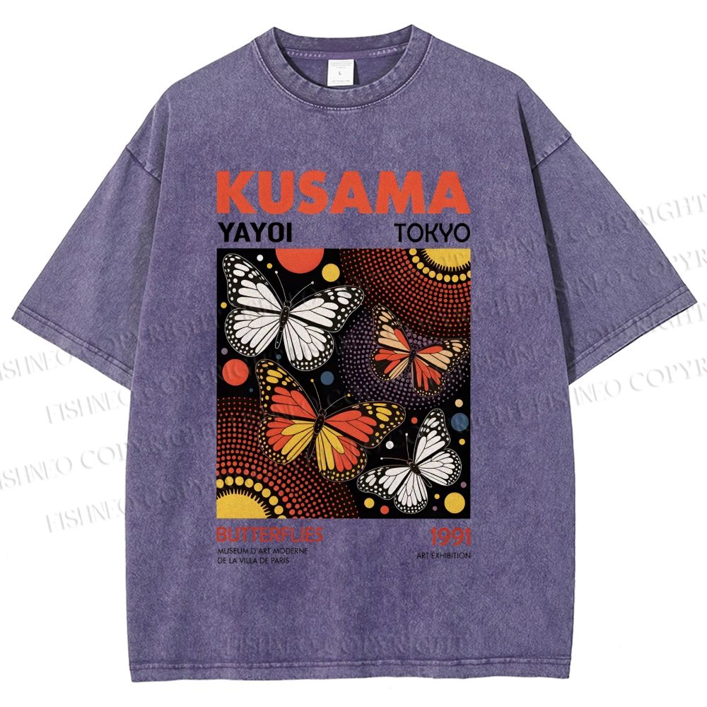 Unisex Yayoi Kusama Butterfly Printed Washed Tee