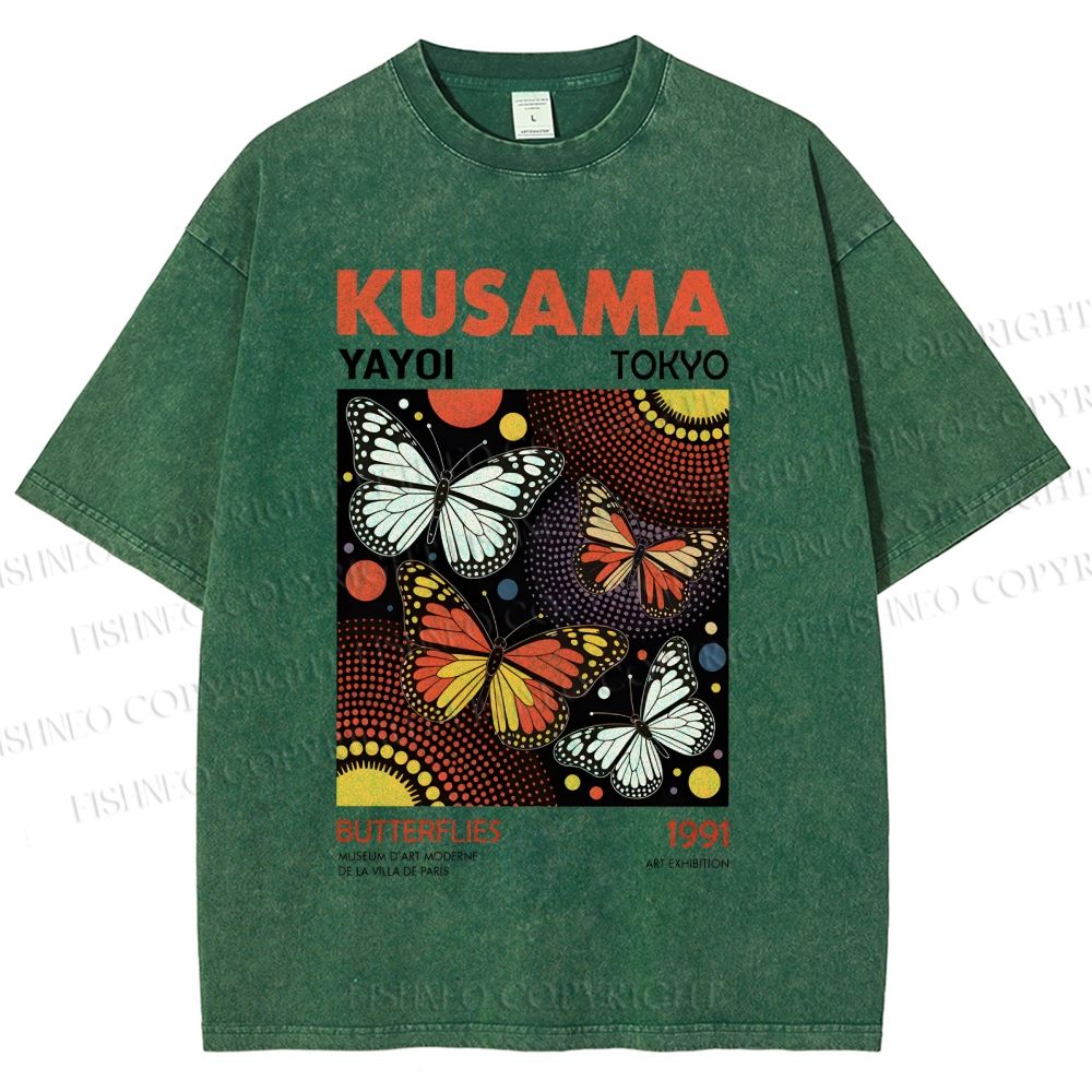 Unisex Yayoi Kusama Butterfly Printed Washed Tee