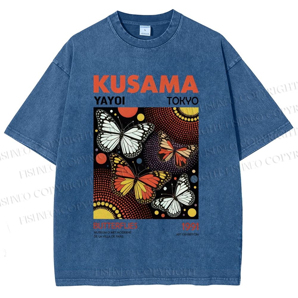 Unisex Yayoi Kusama Butterfly Printed Washed Tee