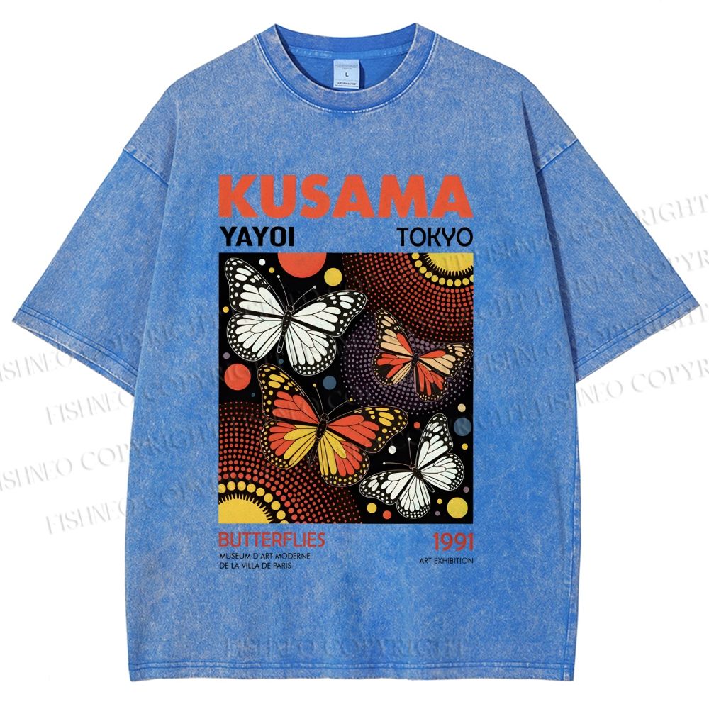 Unisex Yayoi Kusama Butterfly Printed Washed Tee