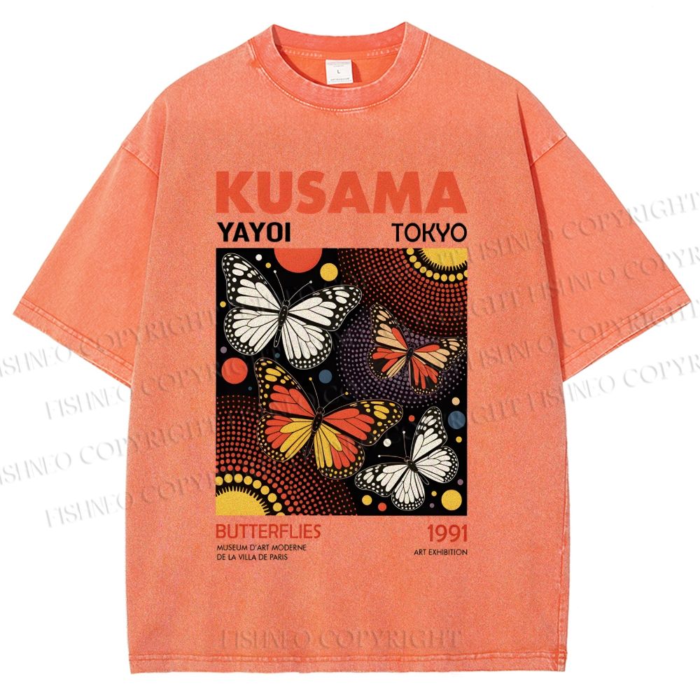 Unisex Yayoi Kusama Butterfly Printed Washed Tee