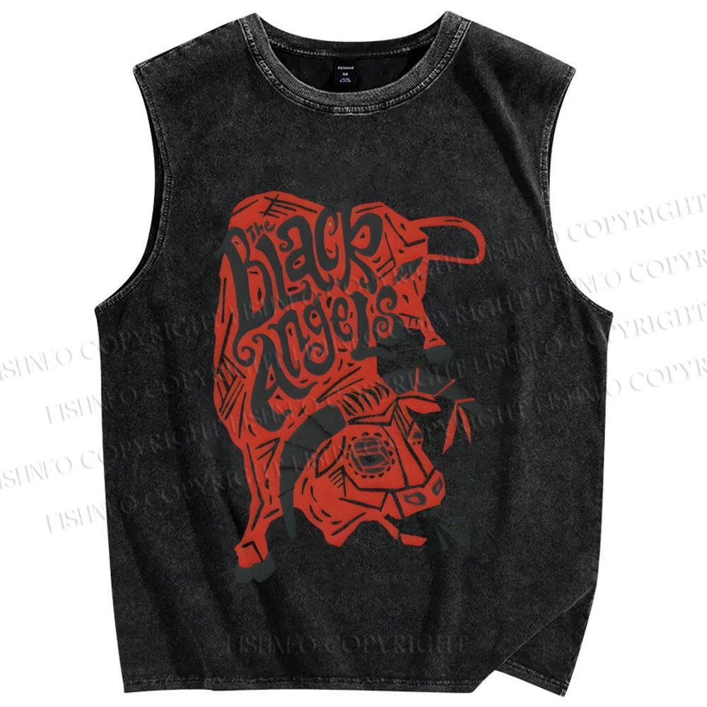 Unisex Cattle Black Angels Printed Washed Tank Top