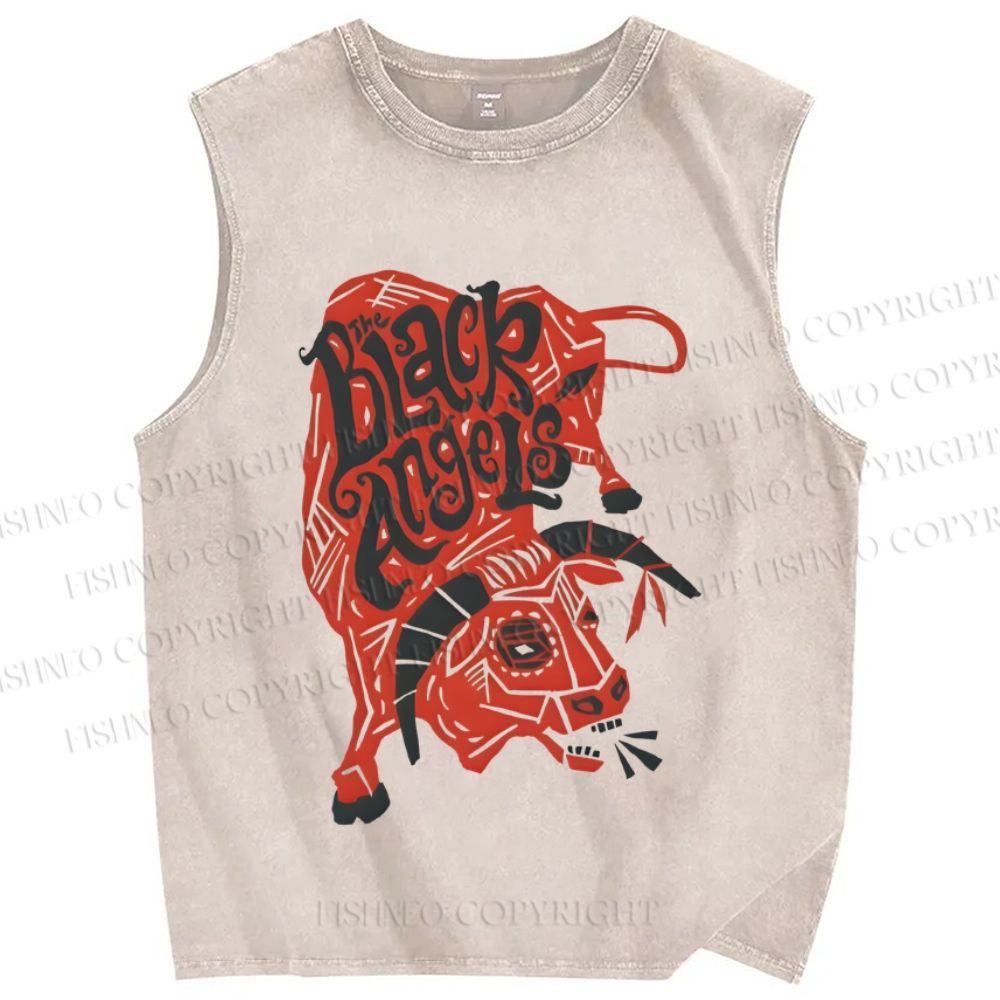 Unisex Cattle Black Angels Printed Washed Tank Top