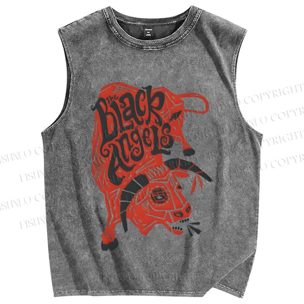 Unisex Cattle Black Angels Printed Washed Tank Top