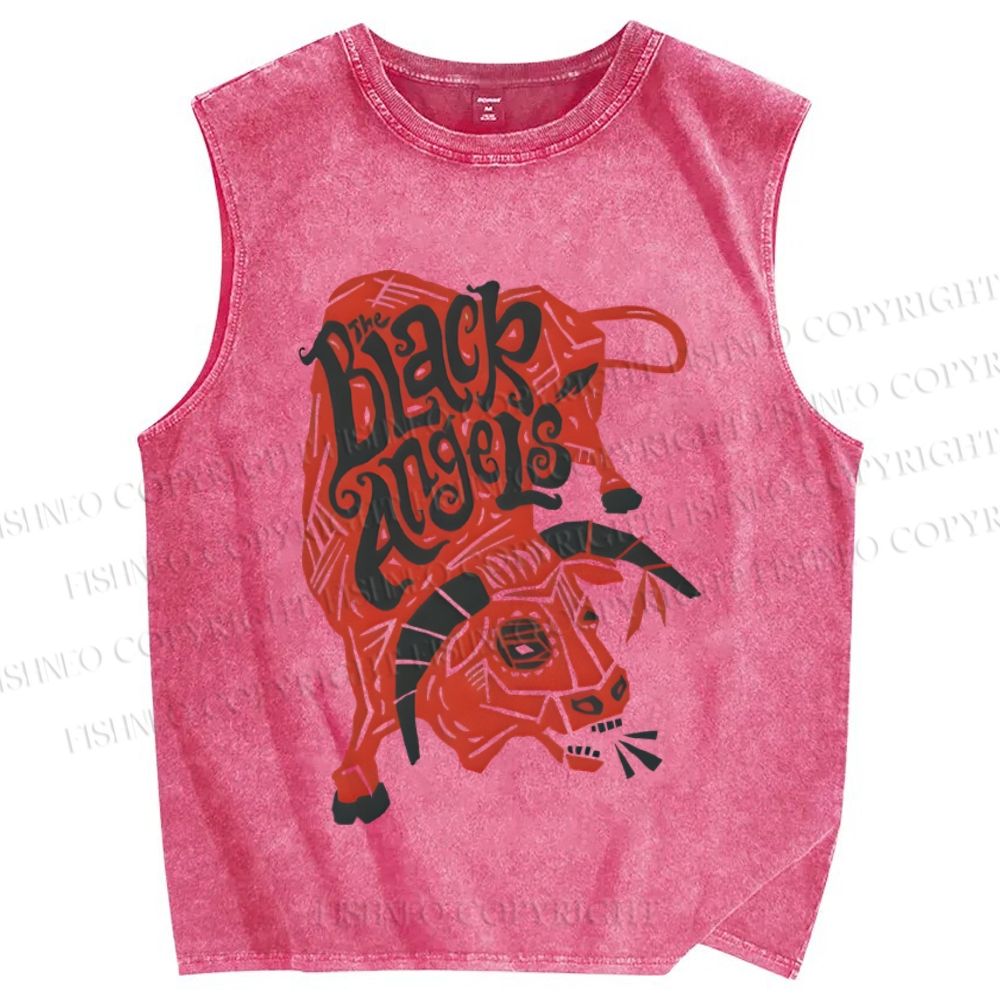 Unisex Cattle Black Angels Printed Washed Tank Top