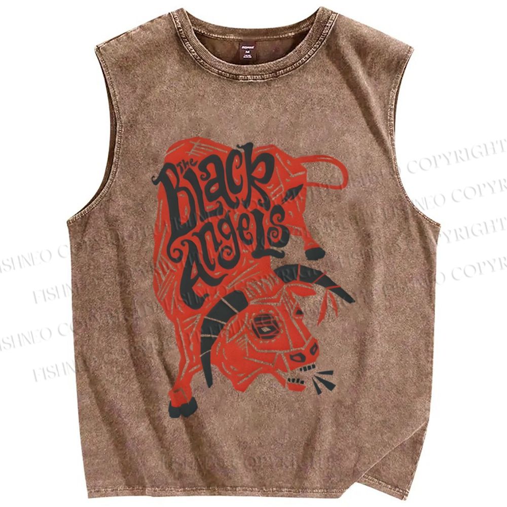 Unisex Cattle Black Angels Printed Washed Tank Top