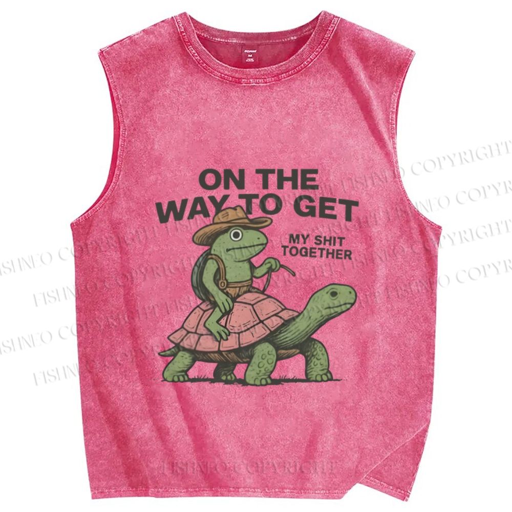 Unisex Frog on the Way to Get my Shit Together Printed Washed Tank Top