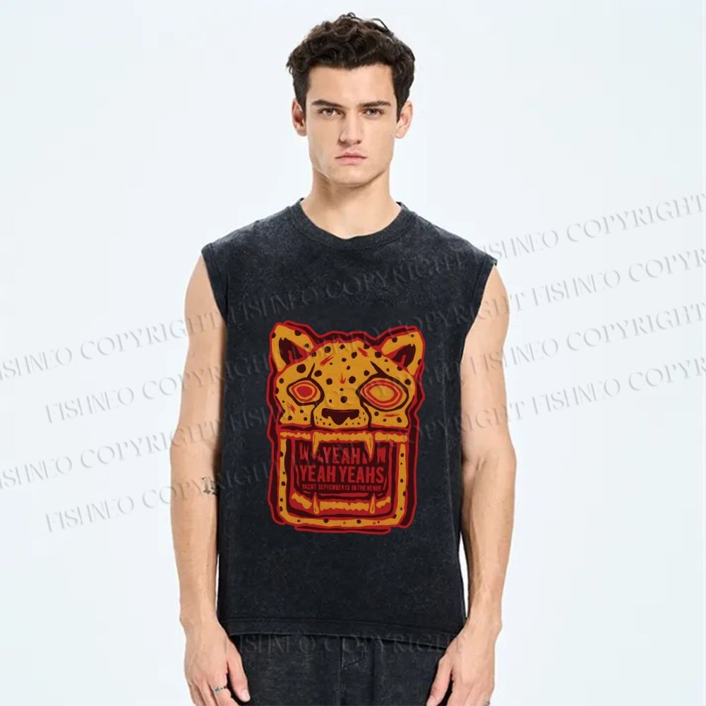 Unisex Panther in Magma Printed Washed Tank Top