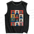 Unisex Pop Cat Printed Washed Tank Top