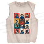 Unisex Pop Cat Printed Washed Tank Top