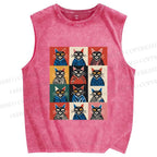 Unisex Pop Cat Printed Washed Tank Top