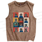 Unisex Pop Cat Printed Washed Tank Top