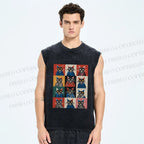 Unisex Pop Cat Printed Washed Tank Top