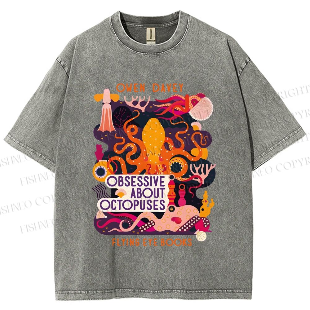 Unisex Obsessive About Octopuses Printed Washed Tee