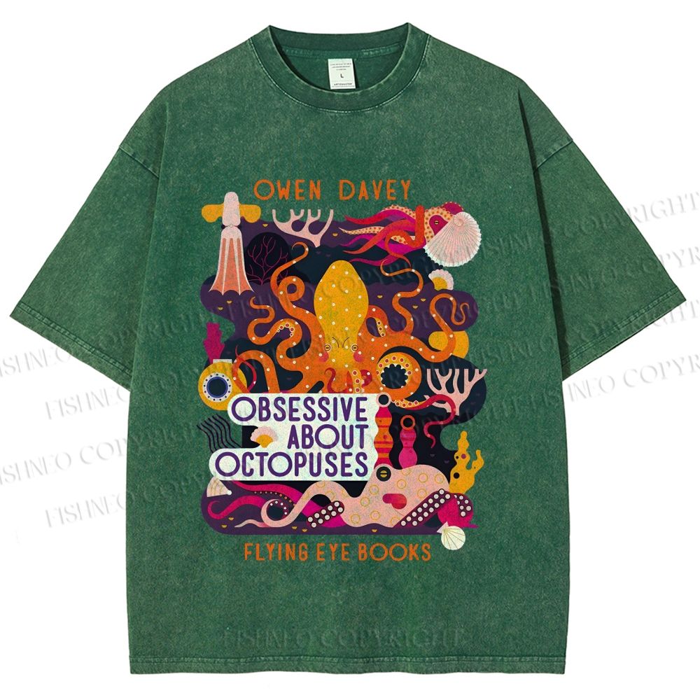 Unisex Obsessive About Octopuses Printed Washed Tee
