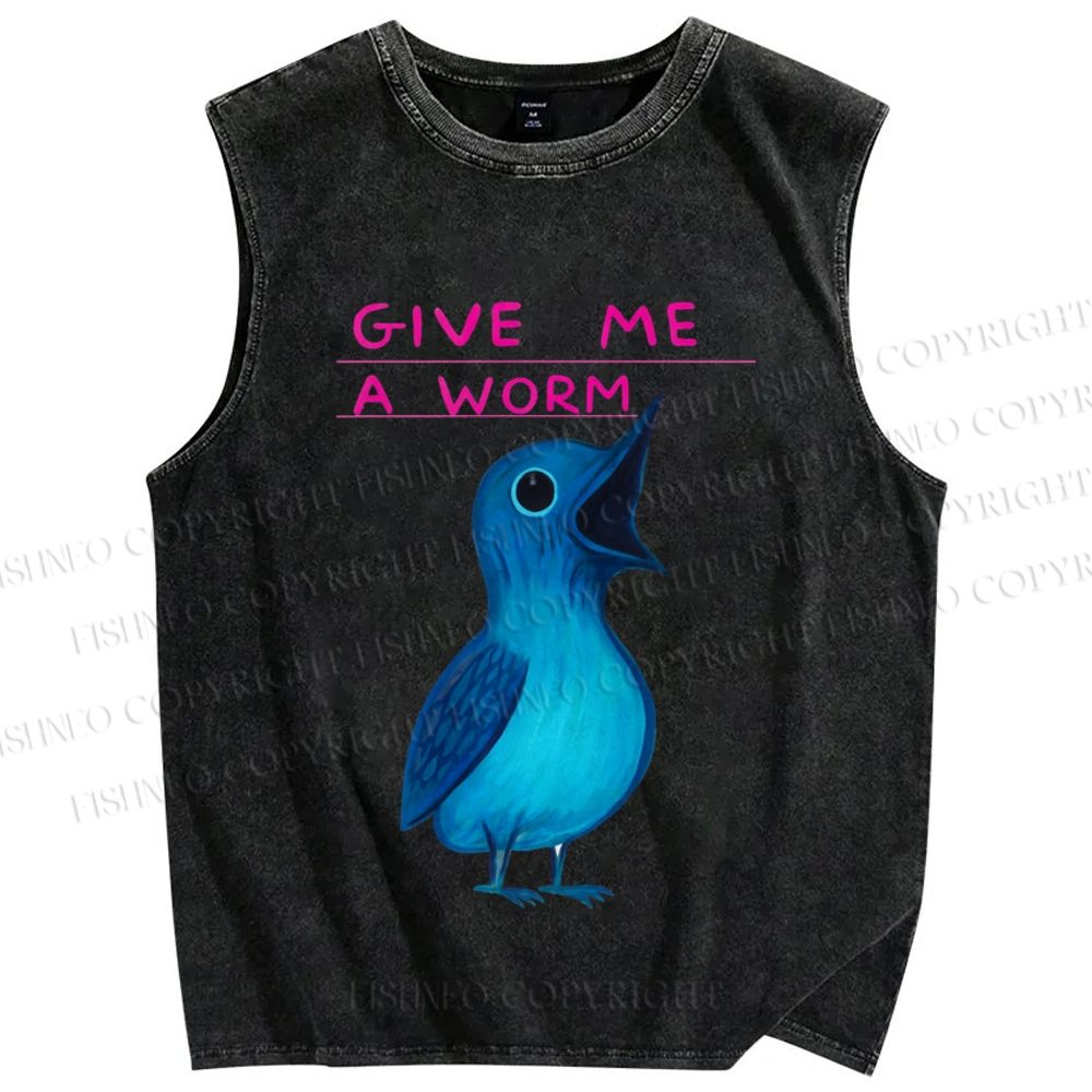 Unisex Give Me A Worm Bird Printed Washed Tank Top