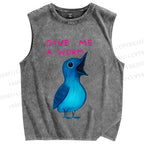 Unisex Give Me A Worm Bird Printed Washed Tank Top