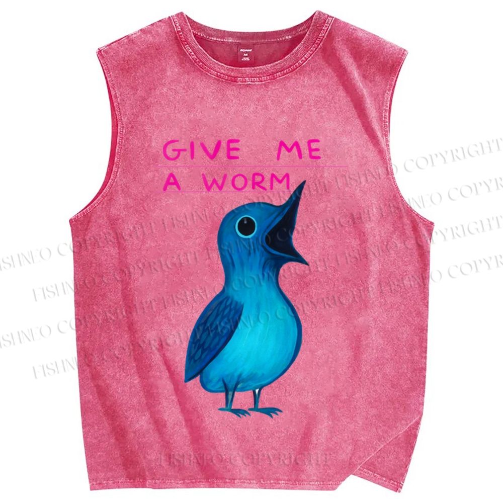 Unisex Give Me A Worm Bird Printed Washed Tank Top