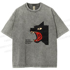 Unisex Black Cat Shouting Printed Washed Tee