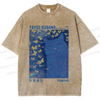 Unisex Yayoi Kusama Blue Cat Printed Washed Tee