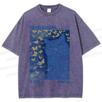 Unisex Yayoi Kusama Blue Cat Printed Washed Tee