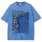Unisex Yayoi Kusama Blue Cat Printed Washed Tee