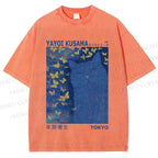 Unisex Yayoi Kusama Blue Cat Printed Washed Tee