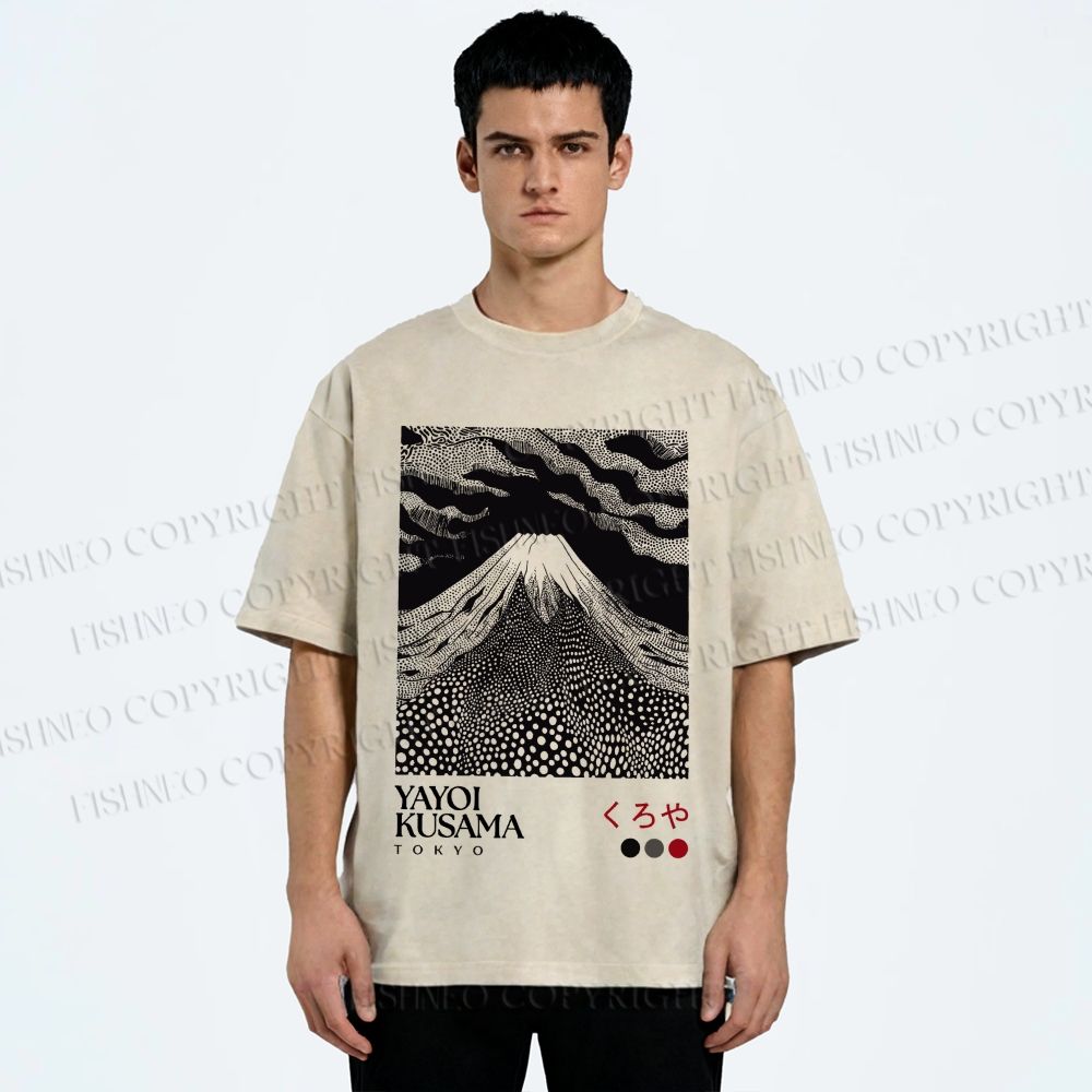 Unisex Yayoi Kusama Mount Fuji Printed Washed Tee
