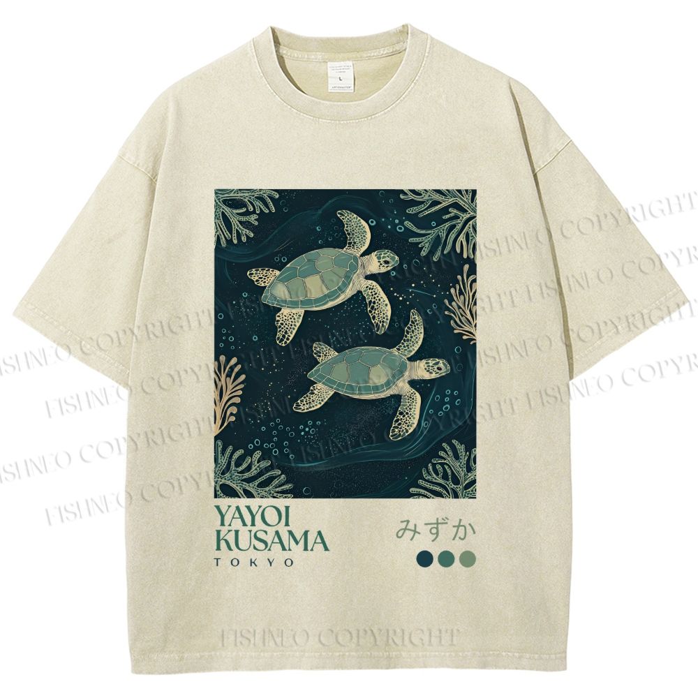 Unisex Yayoi Kusama Turtles Printed Washed Tee