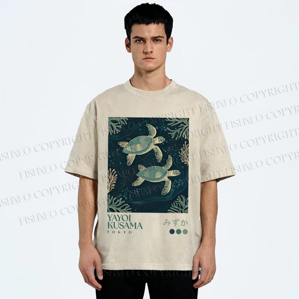 Unisex Yayoi Kusama Turtles Printed Washed Tee