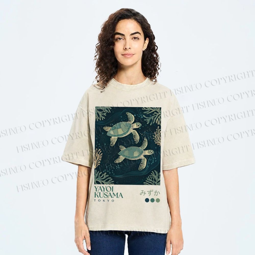 Unisex Yayoi Kusama Turtles Printed Washed Tee