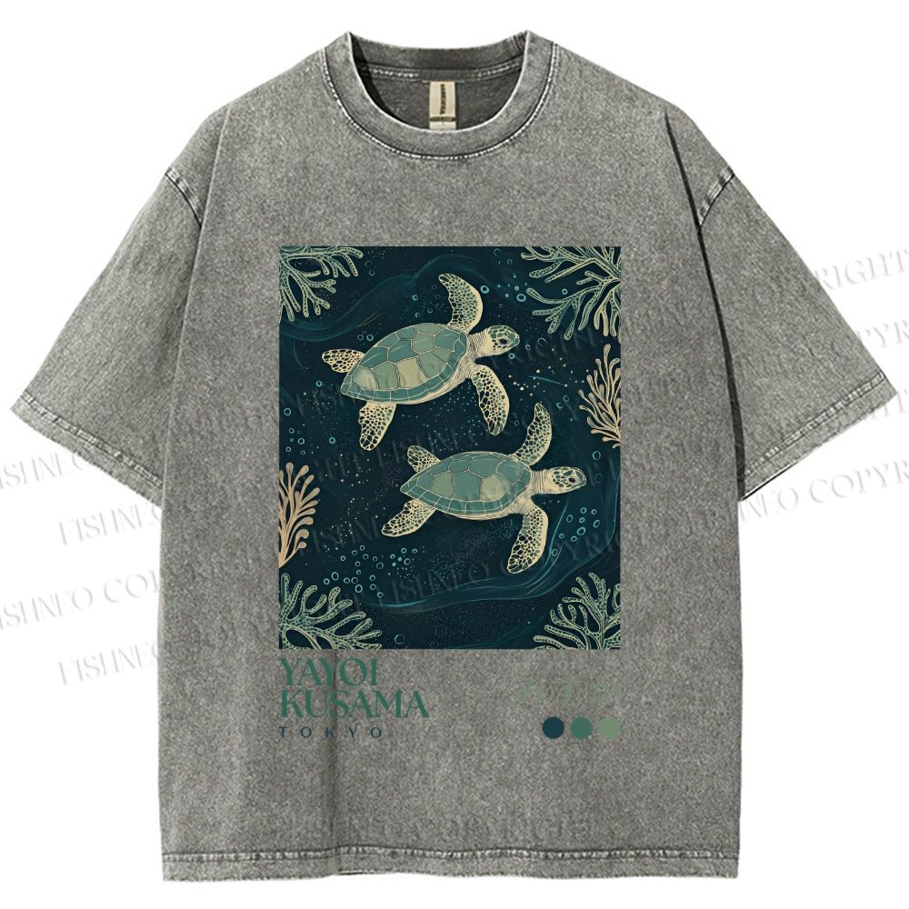 Unisex Yayoi Kusama Turtles Printed Washed Tee