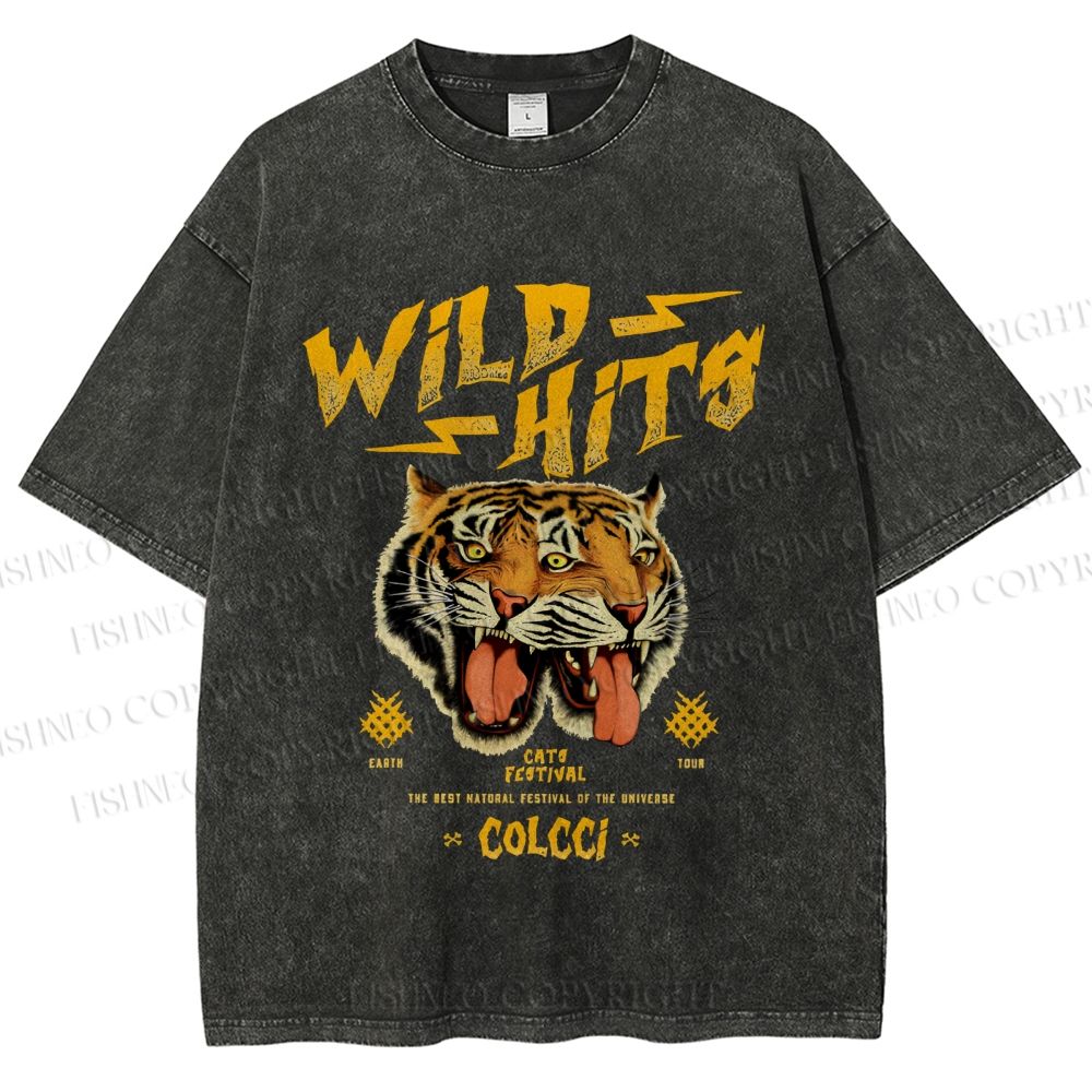 Unisex Wild Hits Tiger Printed Washed Tee