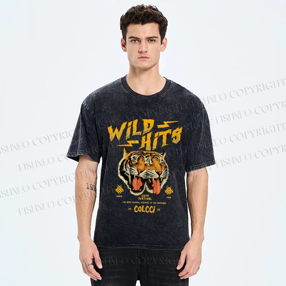 Unisex Wild Hits Tiger Printed Washed Tee