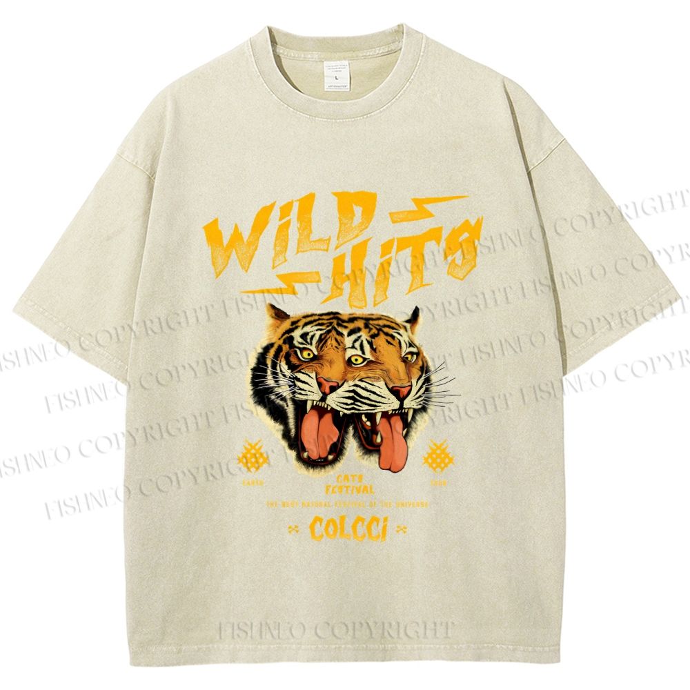 Unisex Wild Hits Tiger Printed Washed Tee