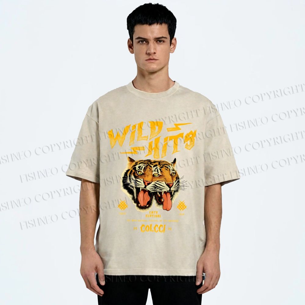 Unisex Wild Hits Tiger Printed Washed Tee
