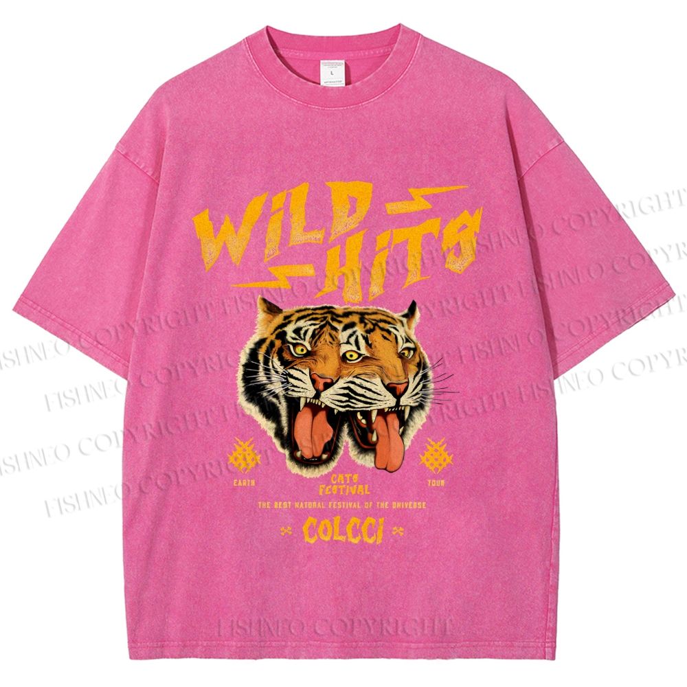 Unisex Wild Hits Tiger Printed Washed Tee